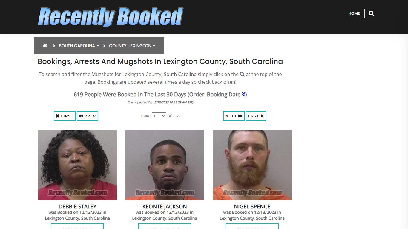 Bookings, Arrests and Mugshots in Lexington County, South Carolina